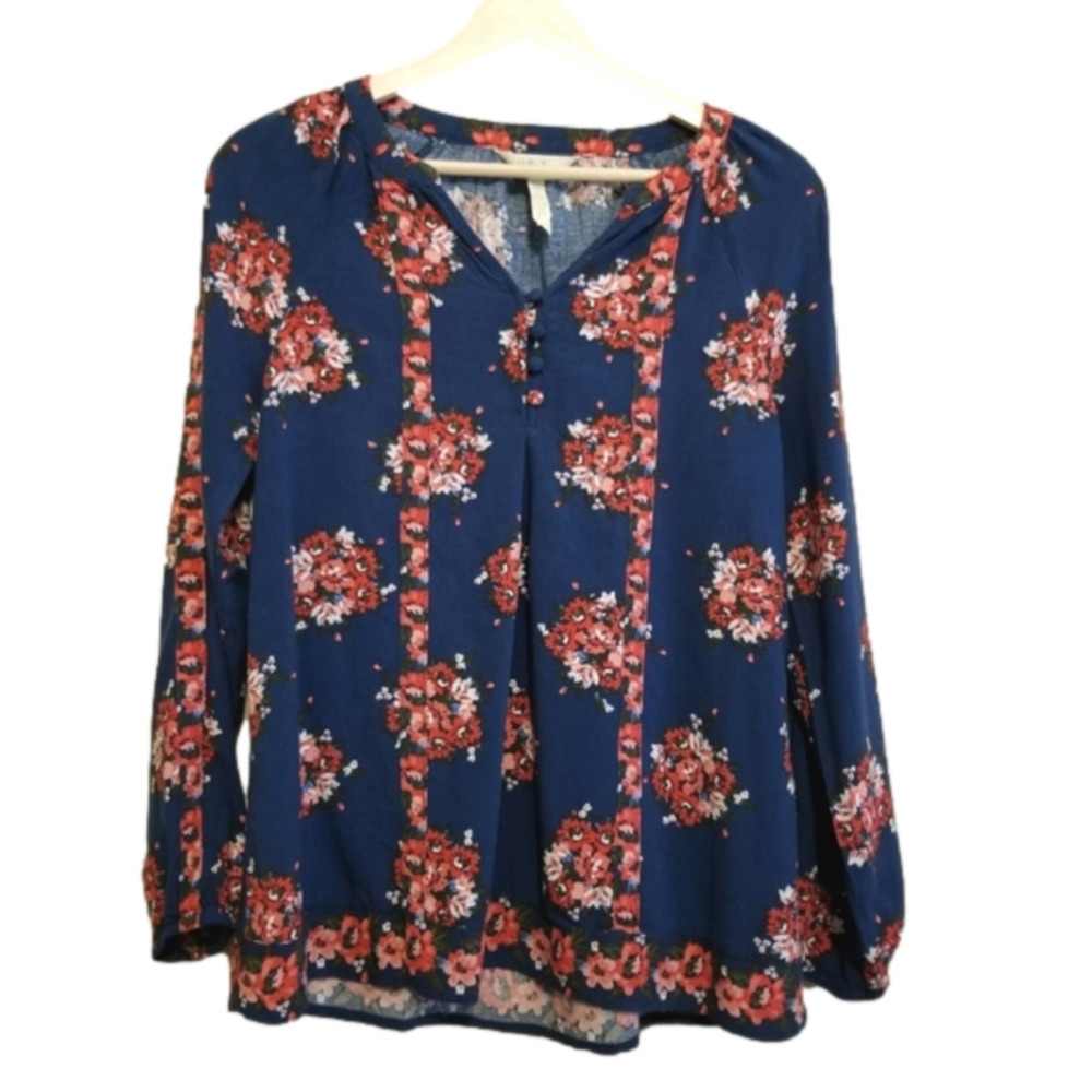 Matilda Jane‎ XS Blue Red Floral Boho Blouse Vneck
